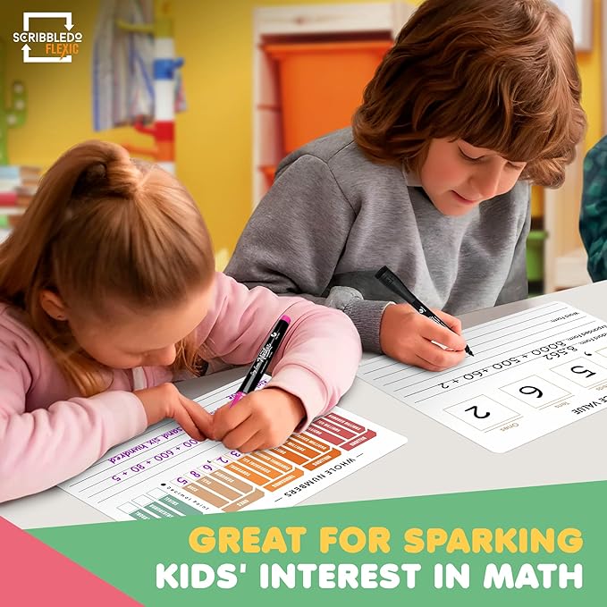 SCRIBBLEDO Place Value Chart Math Practice 9”x12” Small White Board Dry Erase Sheets Math Manipulatives Math Supplies Homeschool Teacher Students Classroom Pack of 10 Sheets