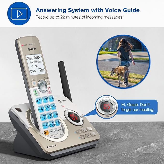 AT&T DL72119 DECT 6.0 Cordless Phone for Home with Bluetooth Connect to Cell, Call Blocking, 1.8" Backlit Screen, Big Buttons, intercom, and Unsurpassed Range
