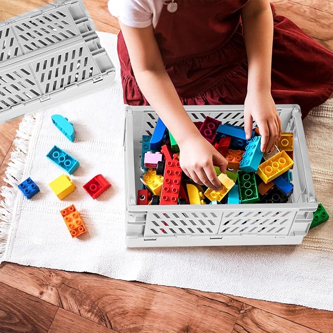 Tixill 2-Pack Mini Foldable Plastic Baskets for Organizing and Storage, Collapsible Storage Crate for Home Kitchen Bedroom Bathroom Office (9.8x6.5x3.8, Grey)