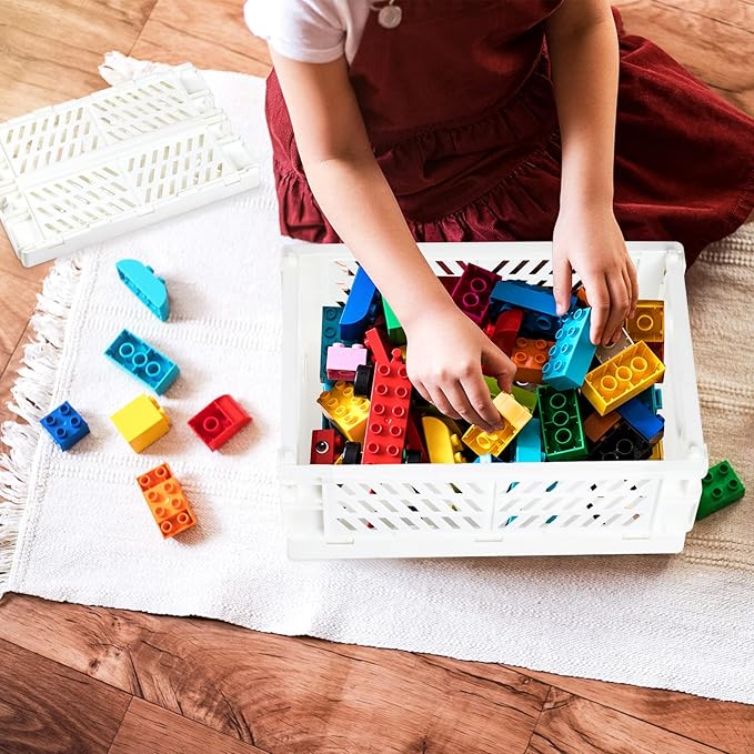 Tixill 2-Pack Mini Foldable Plastic Baskets for Organizing and Storage, Collapsible Storage Crate for Home Kitchen Bedroom Bathroom Office (5.9x3.8x2.2, White)