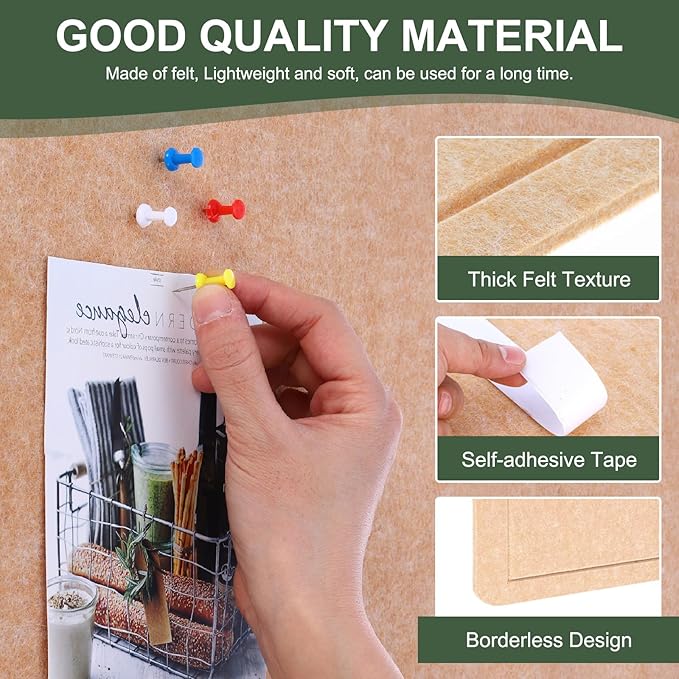 YOKIVE Felt Bulletin Board, 35 x 17.5 -Inch Foldable Decorative Pin Board Self Adhesive Felt Cork Board with 20 Pushpins, Great for Wall, Photo Display, Paste Note, Schedule(Beige Brown)