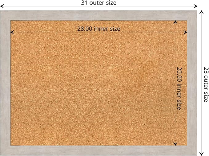 Amanti Art Natural Cork Board for Wall, 23x31 Vision Board with Silver Wood Frame, Medium Corkboard Office Decor for Home Organization, Casual Corkboard Pinboard to display items for home organization