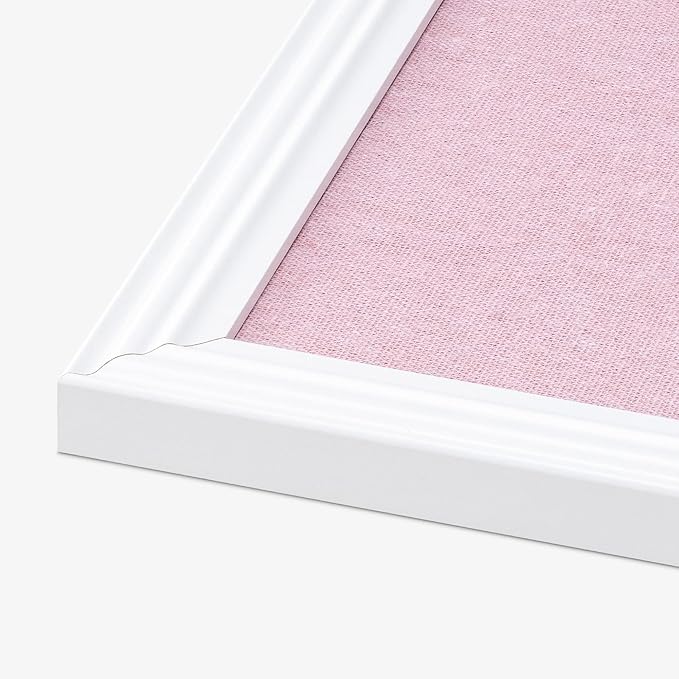 Navaris Framed Linen Bulletin Board - 17 x 23 inches Fabric Jewelry Organizer Pinboard for Wall Memory Memo Pin Board - Pink Linen with White Frame
