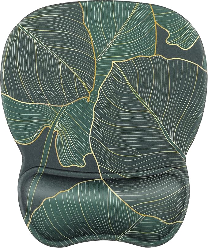 MROCO Ergonomic Mouse Pad with Gel Wrist Rest, Comfortable Mousepad with Smooth Wrist Support Surface and Non-Slip PU Base for Pain Relief, Computer, Laptop, Office & Home, 9.4 x 8.1 in, Green Leaves