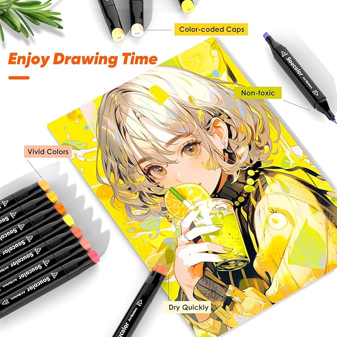 Soucolor Art Supplies for Kids Adult, Artist Art Set Kits, 120 Colors Numbered Dual Tip (Fine & Chisel) Alcohol Markers +1 Colorless Blender for Teen Boys Girls Gifts Trendy Stuff, Birthday Gift Case