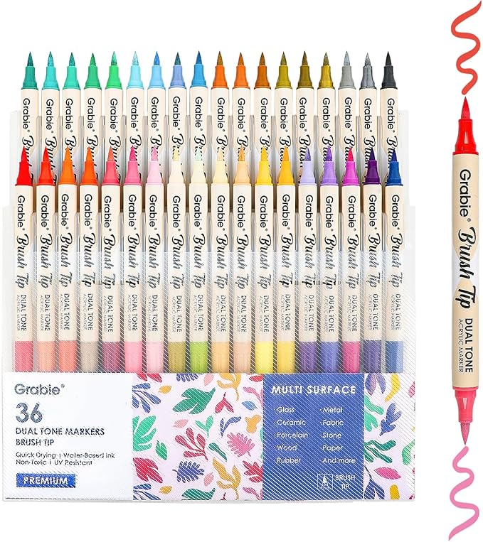 Grabie 72 Colors Acrylic Paint Markers, Soft Brush Tip Acrylic Markers Set, Paint Pens for Wood, Fabric, Canvas, Glass, Stone, Canvas, Rock Painting and DIY Crafts Art Supplies