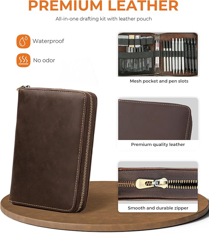 45PCS Black & Silver Metal Mechanical Pencil Set in Leather Case, 0.5, 0.7, 0.9, 2.0mm Drafting Pencils with 28 Tubes(6B 4B 2B HB 2H 4H & Colors)Lead Refills for Art Drawing, Sketching,Writing