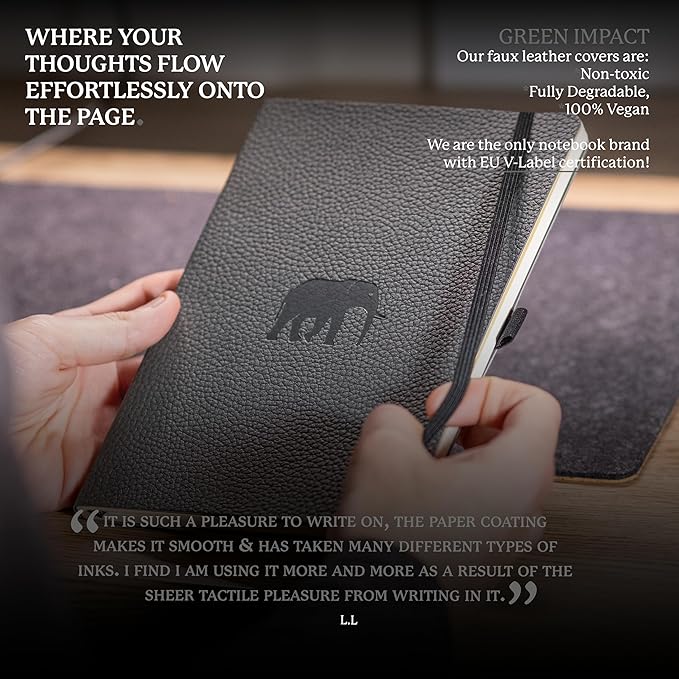 Dingbats* Wildlife Grid Writing Journal Notebook A5 - Vegan Leather Hardcover - Ideal for Work, Travel - Pocket, Elastic Closure, & Bookmark