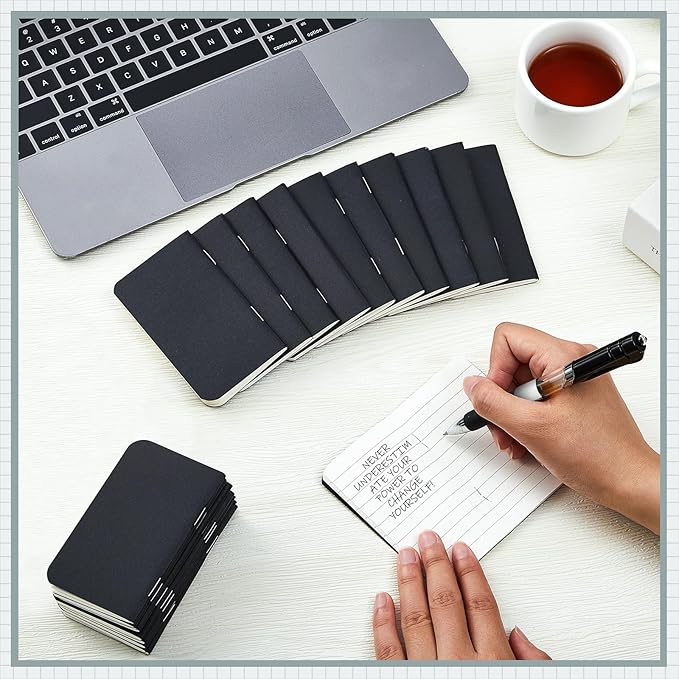 Outus 15 Pcs Mini Pocket Notebook 2.5" x 4" Small Journal Kraft Paper Notepads Bulk Softcover Pocket Notepad Memo Diary Subject Notebooks for Traveler Worker(Black,Lined Style)