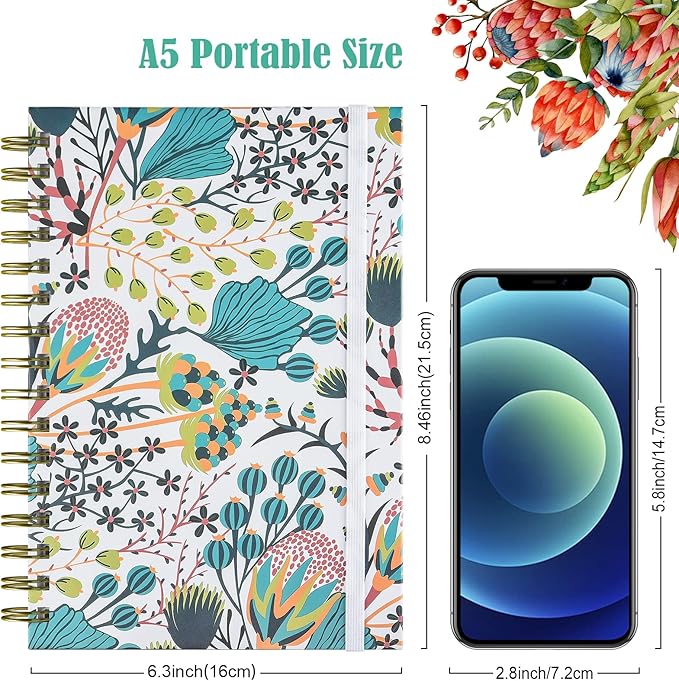 Spiral Notebook, 4 Pack A5 Lined Journal for Women, Hardcover Spiral Journal with 2 Pockets, College Ruled Notebooks, Cute Notebook for Office, School Supplies, Gifts (160 Pages, 6.3" x 8.46")