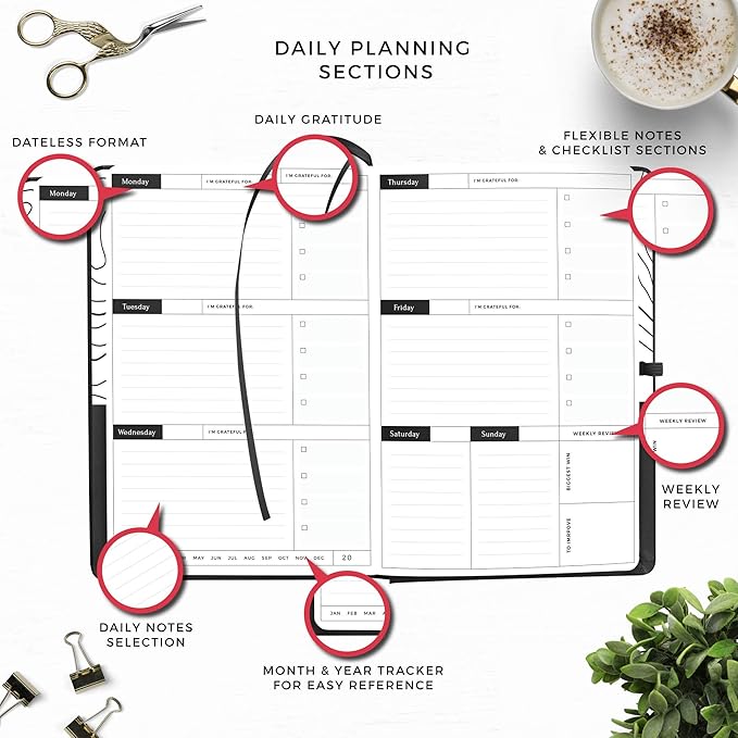 Academic Planner - Daily, Weekly, and Monthly Scheduling - 8.3 x 5.8 Inches - Undated Student Planner for Maximizing Focus and Productivity - 2020-2021 Reference Calendars (Black)