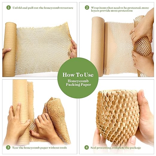 Honeycomb Packing Paper, 15" x 168' Honeycomb Cushioning Wrap Roll for Moving Shipping Packaging Gifts, Recyclable Honeycomb Paper Moving Supplies Bubble Paper Wrapping Protective Roll