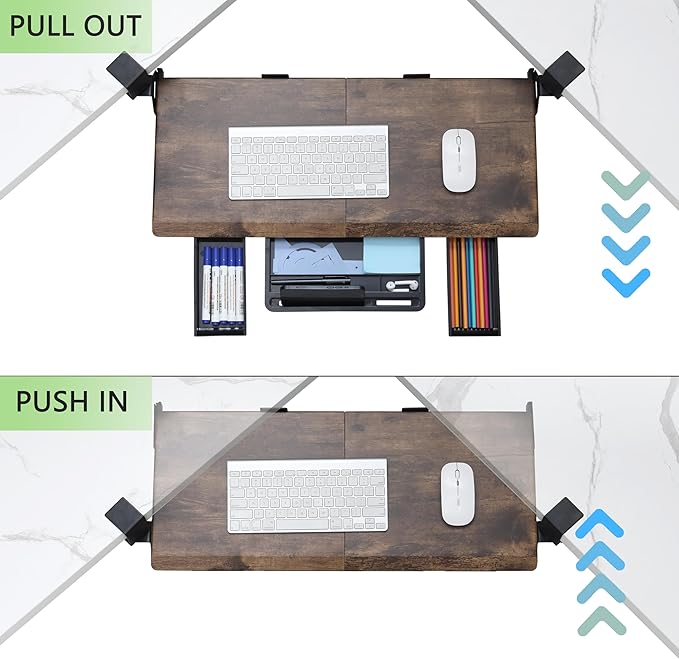 ETHU Keyboard Tray Under Desk, Ergonomic Corner Keyboard Tray with 180° Adjustable C Clamp for L Shape Desk 26.77" X 12.2" Easy to Install, Computer Keyboard Stand for Home and Office(Wood)
