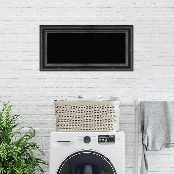 Amanti Art Black Cork Board for Wall, 17x35 Vision Board with Black Wood Frame, Medium Corkboard Office Decor for Home Organization, Country Rustic Corkboard Pinboard to Display Items for Home