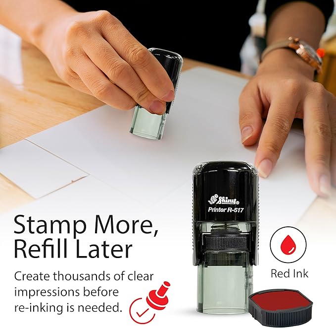 Shiny Smiley Face Teacher Stamp, Round Self Inking Stamp for Classroom, Red Ink