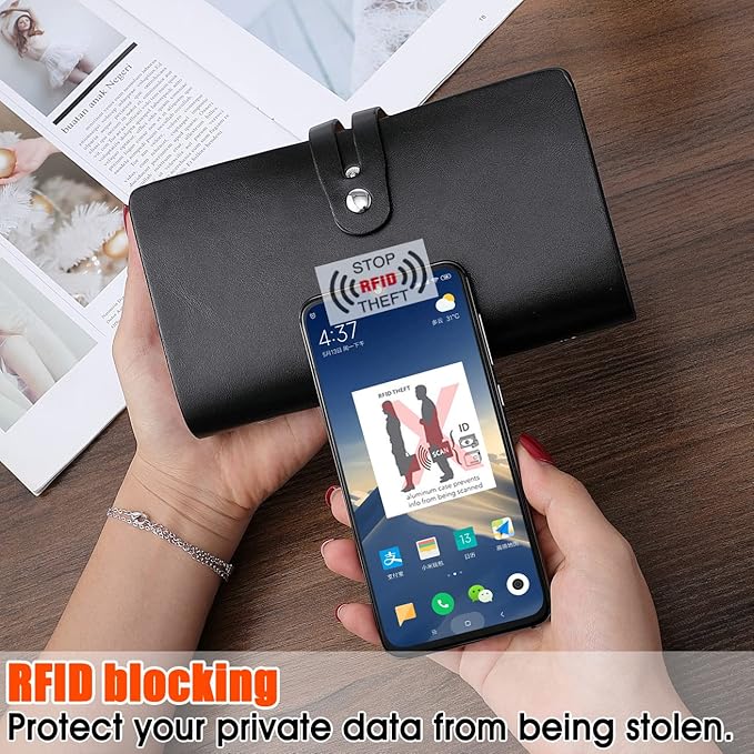 RFID Credit Card Holder, Leather Business Card Organizer with 96 Card Slots, Credit Card Protector for Managing Your Different Cards and Important Documents to Prevent Loss or Damage (Black)