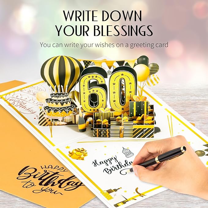 60th Birthday Card for Men Husband, Jumbo Pop Up 60 Year Old Birthday Cards for Women Men, Happy 60th Gifts for Him Her, Jumbo 60 Year Old Birth day Card, Review of 1965, Black Gold (8''x10'')