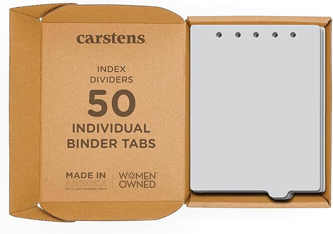 Carstens - Heavy Duty Plastic Ring Binder Dividers, Bottom Tab, 1/9 Cut, Tab 7 Position, US Letter, Cool Gray, Case of 50, (2619-16CS) - Ideal Medical Chart Dividers or Index Tabs for 3 Ring Binders