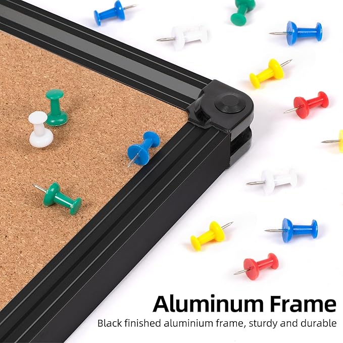 Board2by Extra Large Cork Bulletin Board 96" X 48", Black Aluminum Framed 8'x4' Corkboard for Wall, Wall Mounted Notice Pin Board with 18 Push Pins for School, Home & Office
