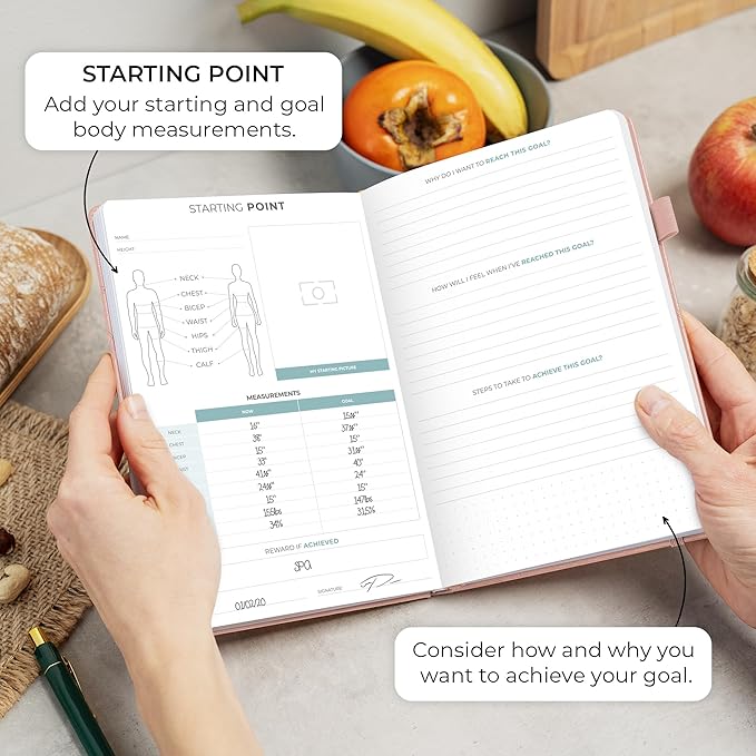 Clever Fox Food Journal - Daily Food Diary, Meal Planner to Track Calories & Nutrients, Weight Tracker Notebook, A5 (Rose Gold)