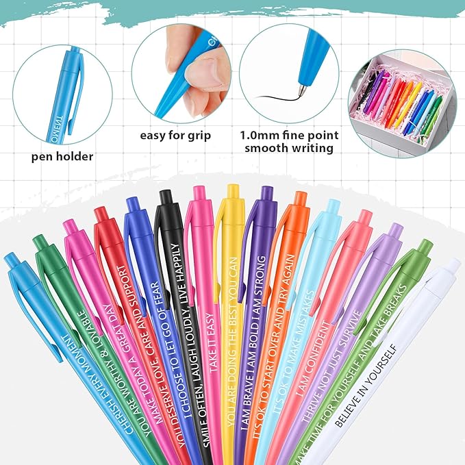 90 Pcs Ballpoint Pen Quotes Black Gel Ink Pens Bulk for Coworkers Retractable Rolling Ballpoint Pens for Party Favors Back to School Gift Supplie (Mental Health Style)