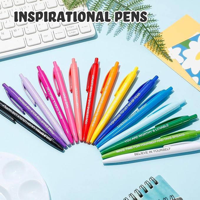 90 Pcs Ballpoint Pen Quotes Black Gel Ink Pens Bulk for Coworkers Retractable Rolling Ballpoint Pens for Party Favors Back to School Gift Supplie (Mental Health Style)