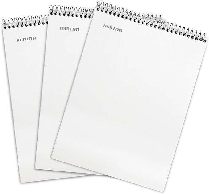 Mintra Office TOP BOUND Durable Spiral Notebooks (White, College Ruled 3pk)