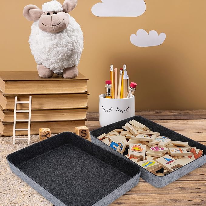 Welaxy 2-piece Office desk drawer organizer tray letter-size documents paper book file Folder Holder storage bins ( Charcoal )