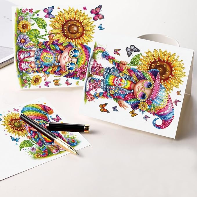 6 Pcs 5D Diamond Painting Greeting Cards Kits, Handmade Festival Greeting Cards with Envelopes DIY Diamond Art Crafts Birthday Cards Holographic Shimmer Design for Birthdays Holidays (Sunflower Happy)