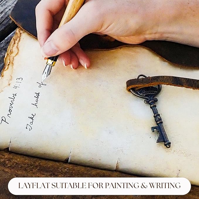LEATHER VILLAGE Vintage Leather Journal – 200 Handmade Vintage Deckle Edge Paper – Leather bound Journal For Women Men – Vintage Key Closure - Book of Shadows - Turquoise - 6X4 inches (A6)