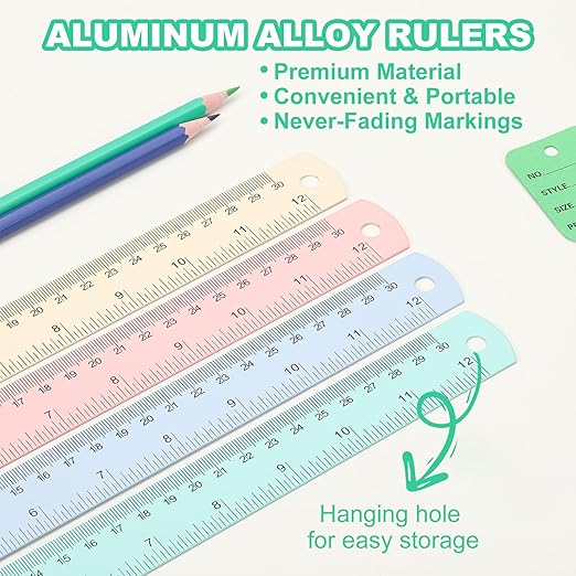 PATIKIL 15cm/6" Metal Ruler, 2 Pack Aluminum Alloy Rulers with Centimeters, Millimeters, Inches and Conversion Table Straight Edge Ruler for Writing Machinist Drafting, Blue