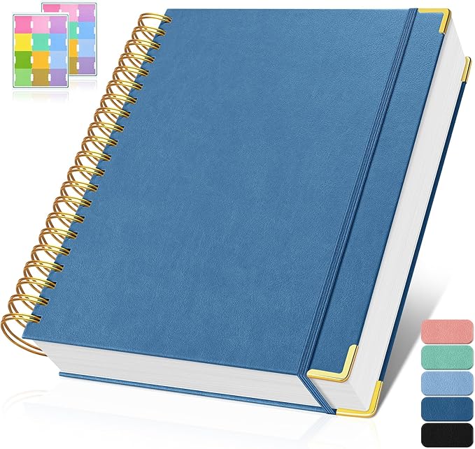 Spiral Notebook, 300 Numbered Pages Notebooks College Ruled with Contens, 100GSM Thick Journal for Women Men, Hardcover Leather Lined Journal for Writing, Large A5 Journaling Notebooks for Work School