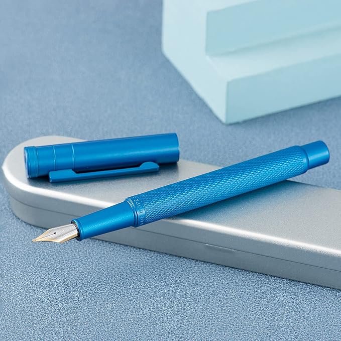 Hongdian 1851 Sky Blue Forest Fountain Pen Blade Nib Classic Design Calligraphy Pen with Converter and Metal Pen Case Set