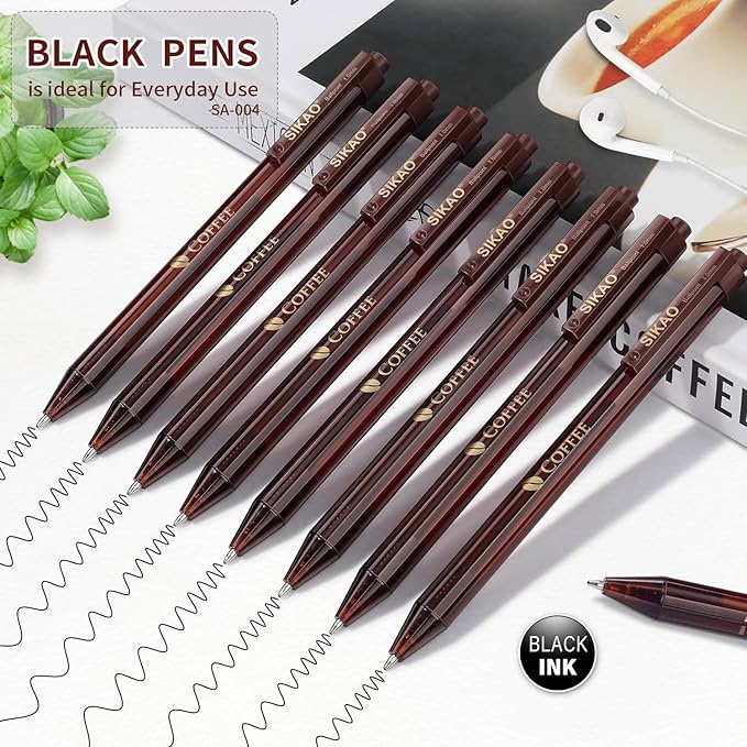 Pens Bulk, Coffee 60Pack Ballpoint Pens for Smooth Writing No Smear, Black Ink Medium Point 1.0mm, Retractable Click Server Pens, School Office Supplies (Black ink)