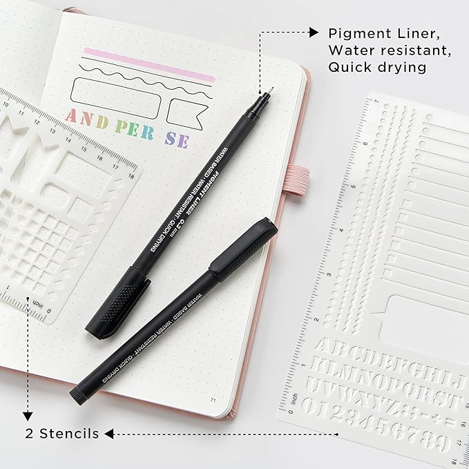 &And Per Se Bullet Dotted Journal Notebook, A5 Leather Hardcover, 176 Numbered Pages 100GSM Thick Dotted Paper, 2 Sheets of Stencils Included - 5.7'' x 8'' (Lavender)