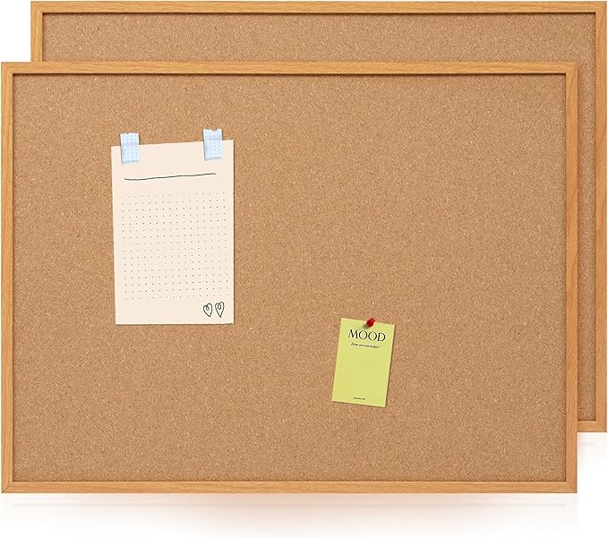 Board2by 2 Pack Cork Board Bulletin Board 30" x 42", Oak Framed 4x3 Corkboard, Office Board for Wall Decor, Large Wall Mounted Notice Pin Board with 30 Push Pins for School, Home & Office