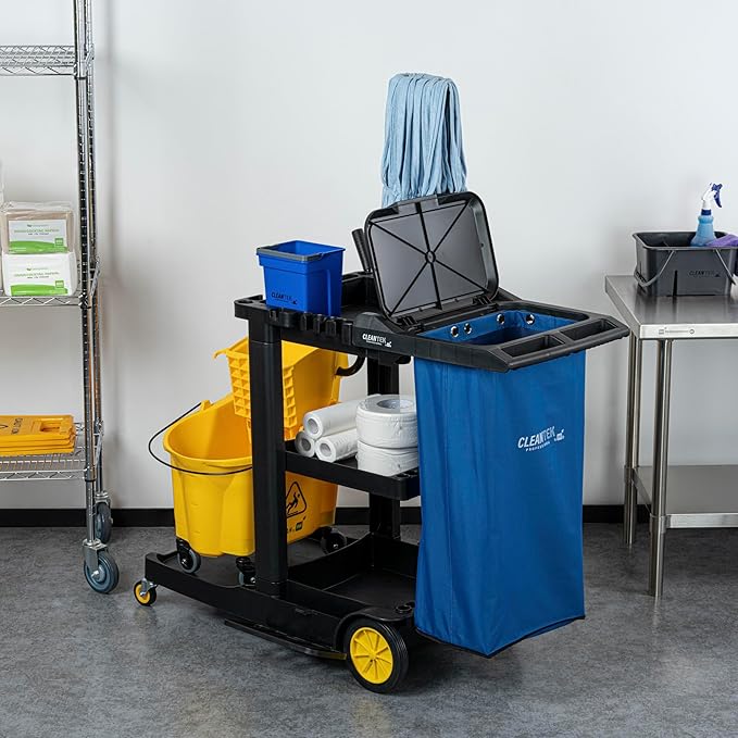 Restaurantware-Janitor CART Bag ONLY: Clean Tek Professional 16.93 x 10.63 x 29.53 Inch Janitorial Cart Bag, 1 Heavy-Duty Bag - Janitor Cart Sold Separately, Durable, Blue Plastic Replacement Bag
