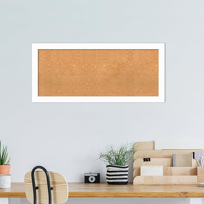 Amanti Art Natural Cork Board for Wall, 19x43 Vision Board with White Frame, Large Corkboard Office Decor for Home Organization, Casual Corkboard Pinboard to Display Items for Home Organization in