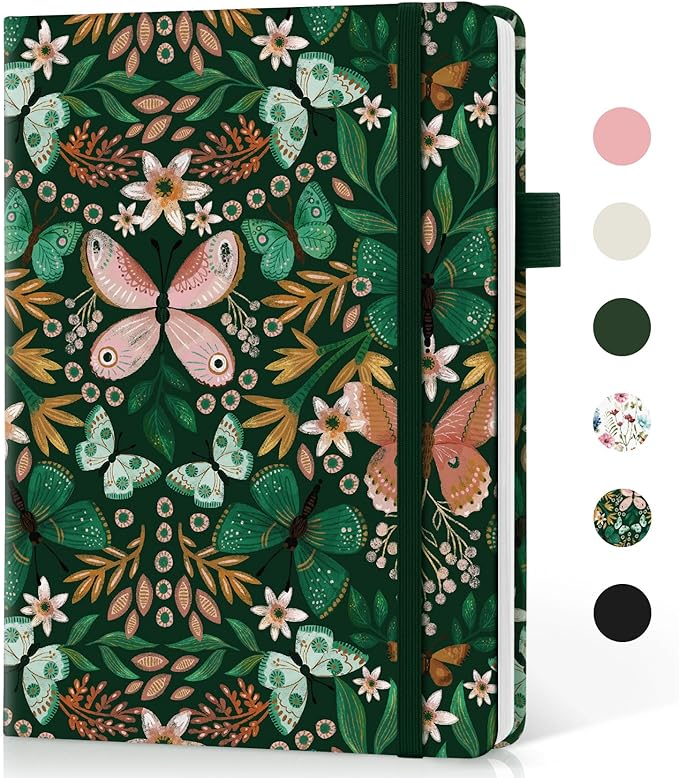 Lined Journal Notebook for Women & Men, Hardcover Leather Journal for writing, A5 College Ruled Notebook for Work & Note Taking, Perfect for Office School Home Supplies, 160 Pages, Butterfly