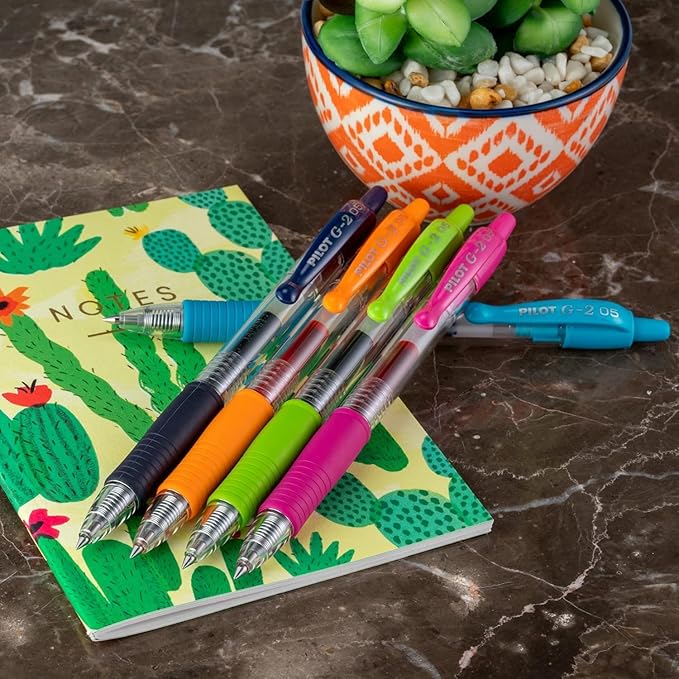 G2 Retractable Premium Gel Ink Roller Ball Pens Extra Fine Point (.5mm) Black Ink 5 pack; Refillable & Premium Comfort Grip Bundle with Plastic Reusable Pouch