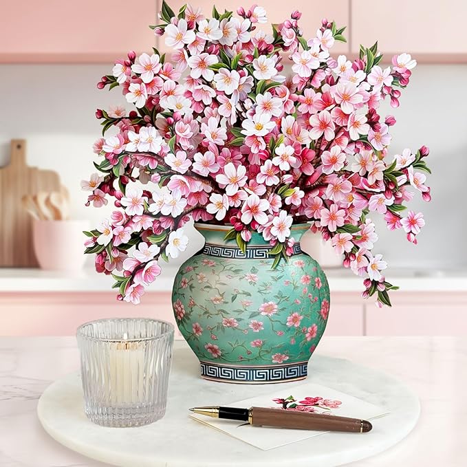 Freshcut Paper Pop Up Cards, Japanese Cherry Blossoms, 12 Inch Life Sized Forever Flower Bouquet 3D Popup Greeting Card, Birthday Cards, Valentine's Day Card, Blank Notecard & Envelope