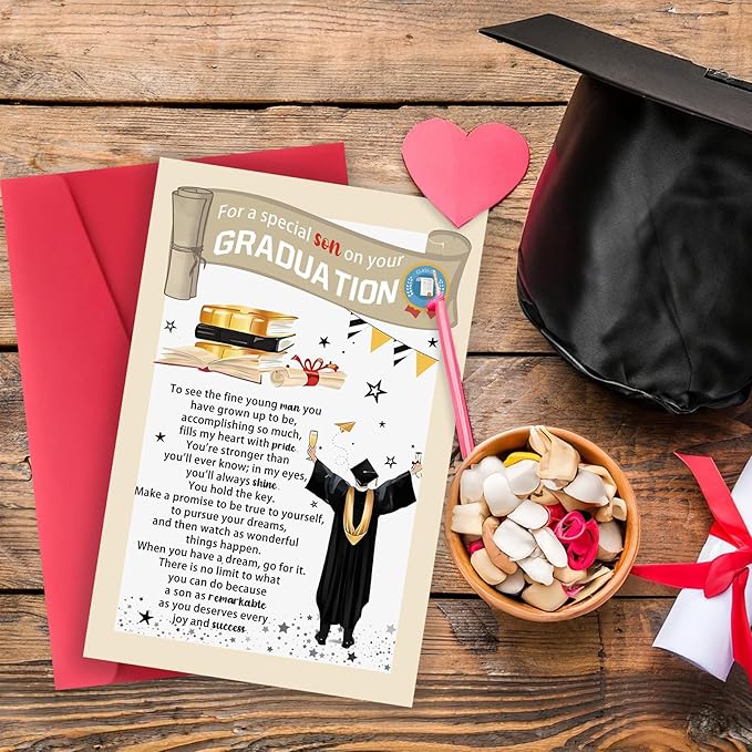 Graduation Gifts for Son, College High School Graduation Card 2025 with Envelope, Congratulations Card for Him from Dad Mom, To My Special Son Card