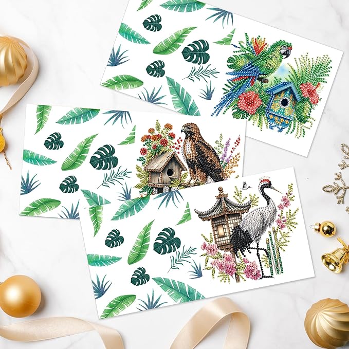 Tontut 6pcs Diamond Art Painting Kit Greeting Card, Bird on The House 5D DIY Diamond Handmade Holiday Greeting Card with Envelope, Holiday Gift Congratulation