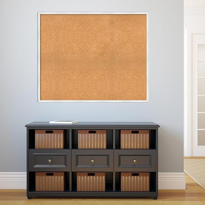 Amanti Art Natural Cork Board for Wall, 35x43 Vision Board with White Frame, Oversize Corkboard Office Decor for Home Organization, Country Rustic Corkboard Pinboard to Display Items for Home