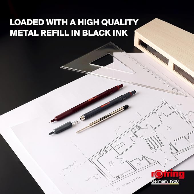 Rotring 600 Ballpoint Pen | Medium Point | Black Ink | All-Metal Body Pen | Dark Stone | Non-Slip Knurled Grip & Hexagonal Barrel | Refillable