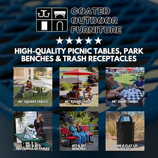 Coated Outdoor Furniture 32-Gallon Heavy-Duty Expanded Metal Round Trash Receptacle, Commercial Outdoor Waste Bin with Liner & Black Flat Top Lid – Made in America (Textured Dark Green)