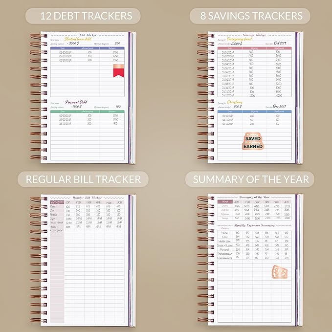 GoGirl Budget Planner & Monthly Bill Organizer – Monthly Financial Book with Pockets. Expense Tracker Notebook Journal, Compact (Seashell)