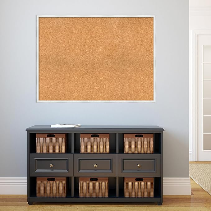 Amanti Art Natural Cork Board for Wall, 33x45 Vision Board with White Frame, Oversize Corkboard Office Decor for Home Organization, Country Rustic Corkboard Pinboard to Display Items for Home
