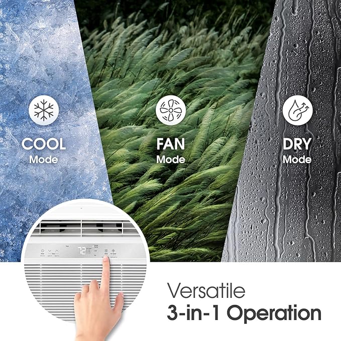 LG LW8024RSM, White 8,000 Smart Air Conditioner with Dehumidifier, 115V, Medium Rooms up to 350 Sq. Ft, Window Unit AC with Remote Control, 3 Speeds, Auto-Restart, 24-Hour Timer, 8000 BTU