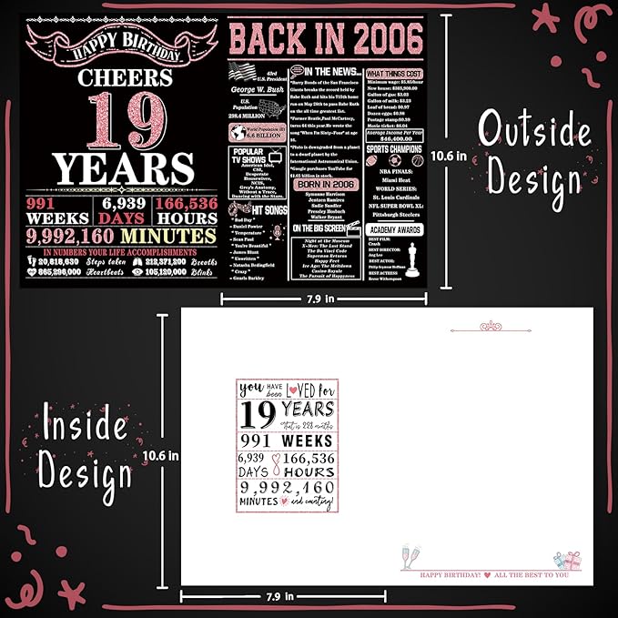 YiKaLus Large 19th Birthday Card for Daughter Son,Funny Birthday Gifts for Him Her,Unique 19 Years Old Bday Gifts for Girl Boy,Cool 19th Birthday Decoration